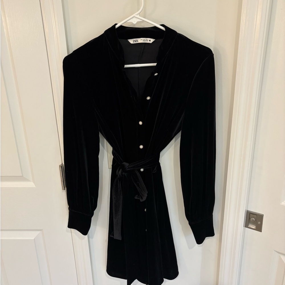 Zara Black Long Sleeve Dress with Belt